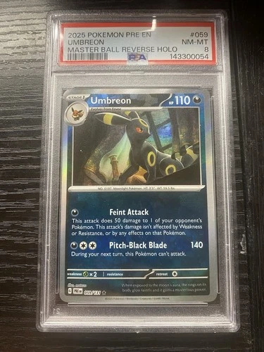 2025 Pokemon PRE EN Masterball Reverse Holo #059 Umbreon PSA 8 NM-MT