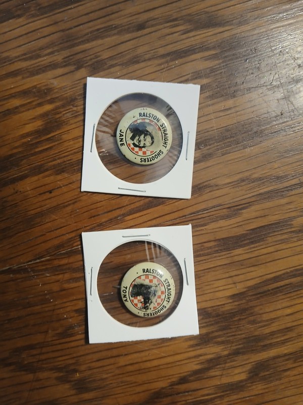 Lot of 2 Ralston Straight Shooters Pinback Buttons Jane and Tony