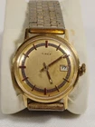 Vintage 1970s Mens MERCURY Calendar Timex Watch Gold Tone Red Indices