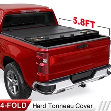 Hard Quad-Fold Tonneau Cover For 2019-2025 Silverado Sierra 1500 5.8FT Truck Bed