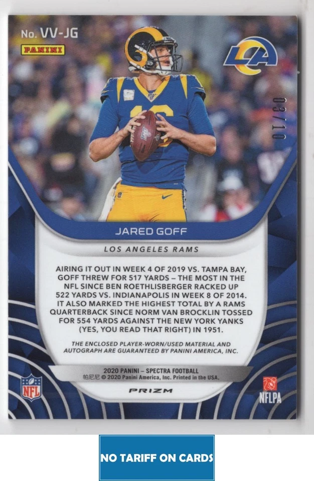 2020 PANINI SPECTRA VESTED ETERANS AUTO JARED GOFF Auto 3/10 - Image 2 of 2