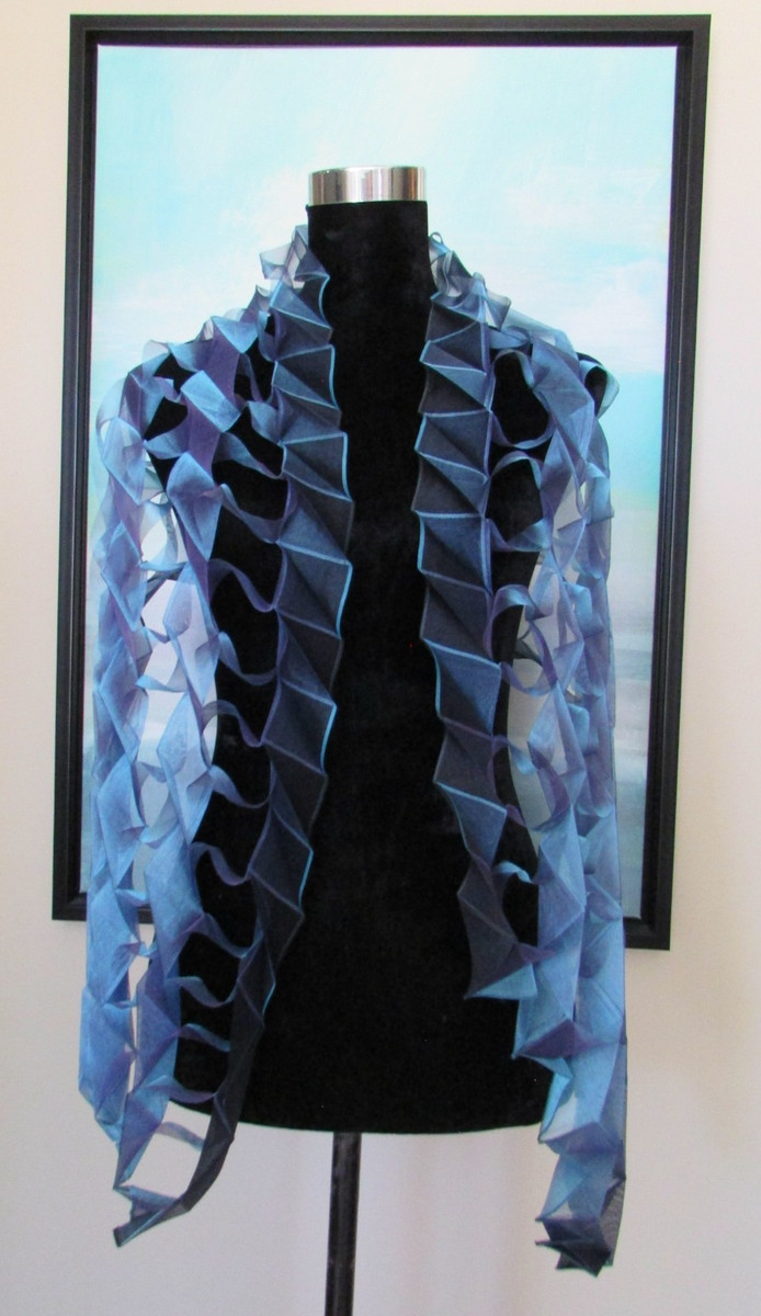 Origami Pleats Blue Scarf by Reiko Sudo NUNO Studio Japan View 3