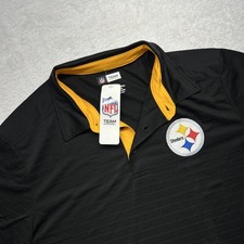 Pittsburgh Steelers NFL Short Sleeve Black Collared Polyester Shirt Men s L NWT