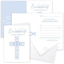 Einladungskarten Kommunion Fisch mit Umschlägen Kinder Konfirmation Taufe