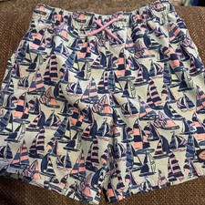 Vineyard Vines Printed Chappy Swim Trunks 6" Lined Sailboats Blue Boys Youth SM