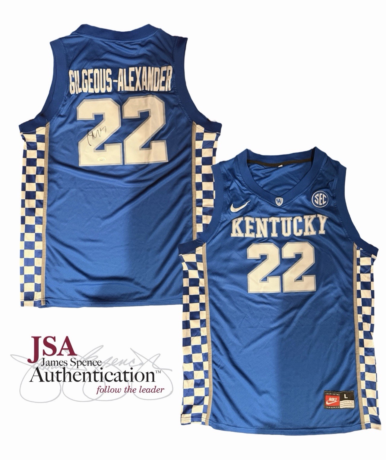 Shai Gilgeous-Alexander Autographed Signed Kentucky Wildcats BASKETBALL JERSEY JSA COA 