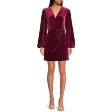 Gianni Bini Leighton Dress Merlot Red Velvet Long Sleeve Wrap Mini NWT Small
