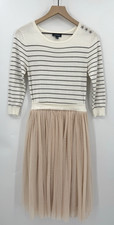 Modcloth Dress Womens Small Beige Striped Sweater Tulle Preppy Twee Preppy