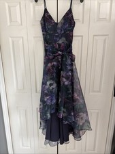 Eliza J Floral Print Sleeveless High Low Ethereal Whimsical Gown Navy EUC 6