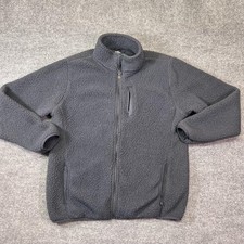 Eddie Bauer Fleece Jacket Womens Large Gray Full Zip Sherpa Pockets Warm Soft
