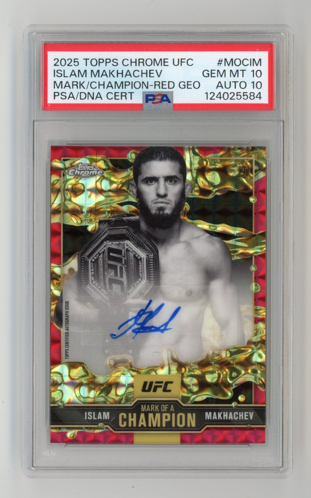 2025 Topps Chrome UFC Islam Makhachev Mark Champion Red Auto #4/5 PSA 10 GM (RC)