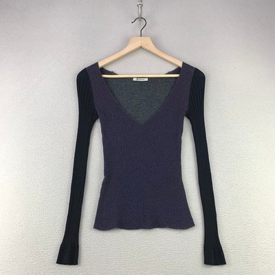 T Alexander Wang V-Neck Ribbed Sweater Women XS Purple Colorblock Knit Y2K Wool