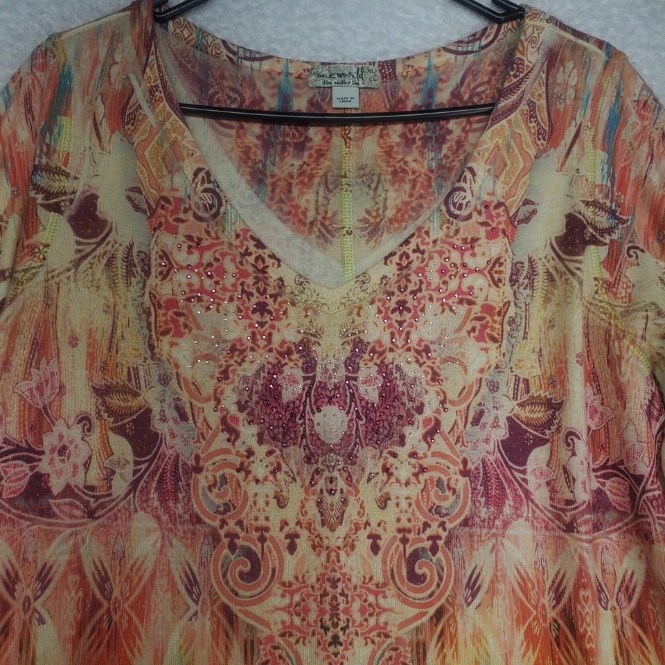 Top boho para mujer One World XL rosa floral pedrería elástico hada grunge artístico Foto 3 de 4