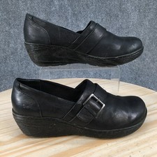 BOC Born Concept Clog Shoes Womens 10 M Comfort Buckle Wedge Leather Black
