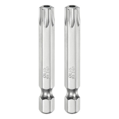 2pcs T40 Security Torx Bit 1/4'' Hex Shank 2'' Long Tamper Resistant Star Bits