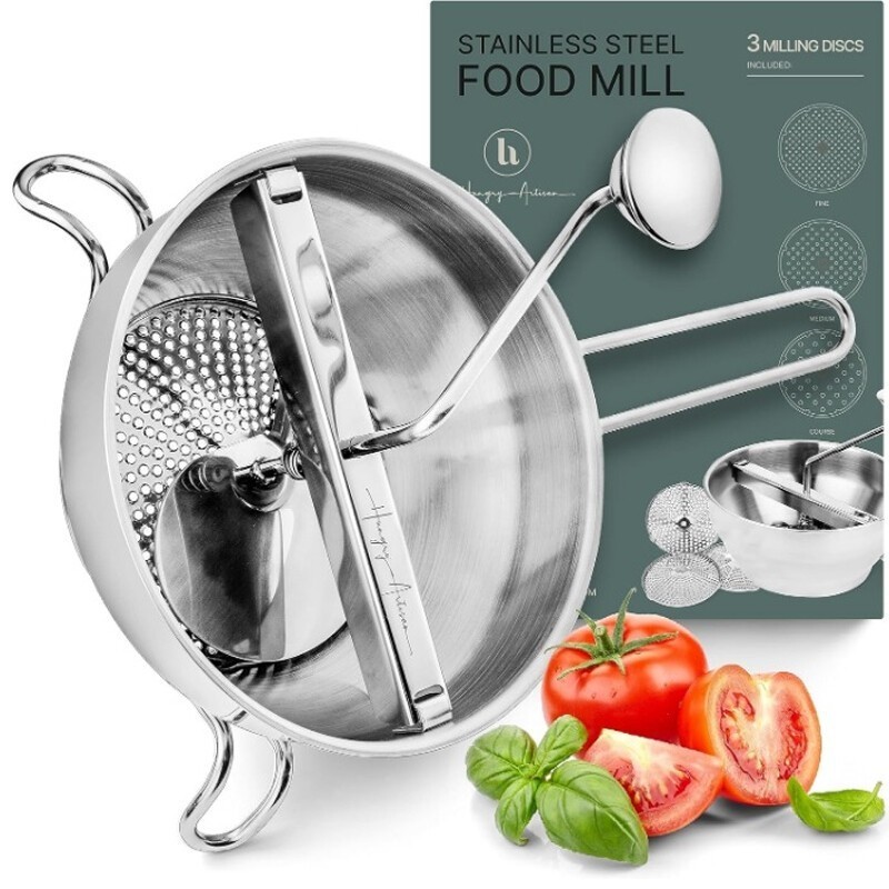 Ergonomic Food Mill Stainless Steel W/ 3 Grinding Discs Tomato Sauce Applesauce