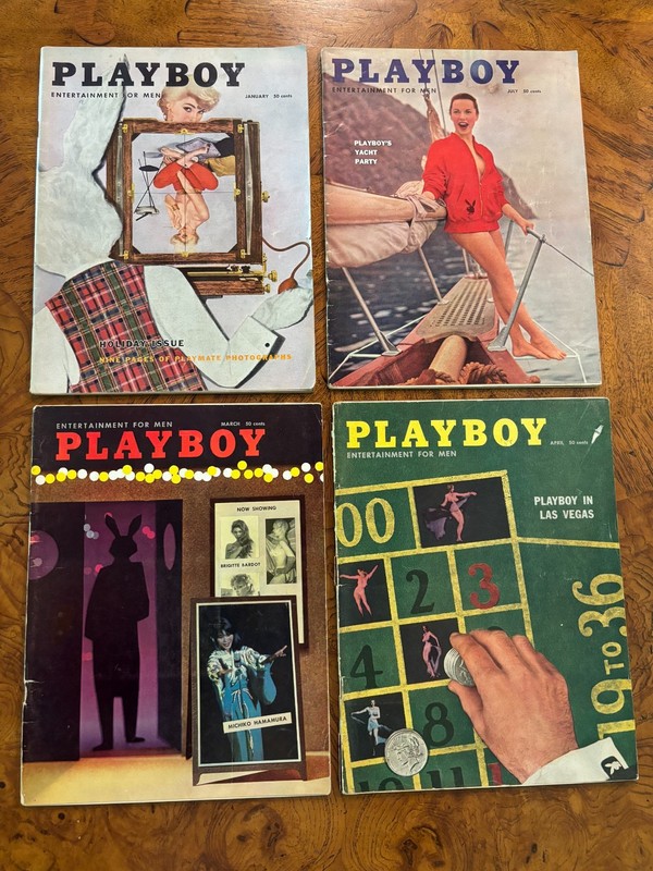 Vintage 1950's Playboy Magazines Lot of 4 W/ Centerfolds (19)