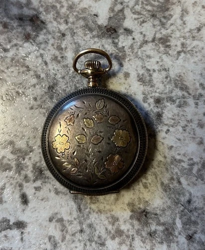Antique Elgin Pocket Watch Floral Silverode Case Stem Wind Runs? – As Is