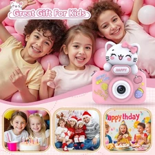 Kids 1080P Digital Camera with Dual Lens & 16GB Card for Ages 3-8