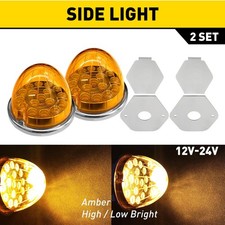 LED Watermelon Truck Side Light Marker Amber Yellow Lamp Universal w/Bracket Set