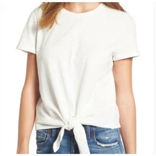 Madewell White Linen Blend Tie Waist Cropped Blouse Medium