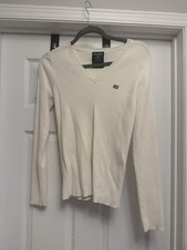 Ralph Lauren Polo Jeans Co. Ivory V-Neck Ribbed Long Sleeve Sweater Size M.
