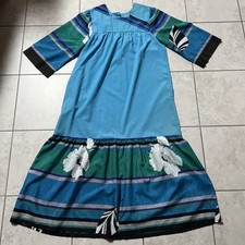 Vintage Hawaiian Dress M/L Made In Hawaii Muumuu Blue Colorful Mon Petite
