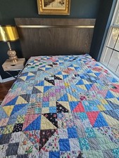VTG Hand Quilted Patchwork Quilt Reversible 50s-60s 62x80 Cottagecore Grandma