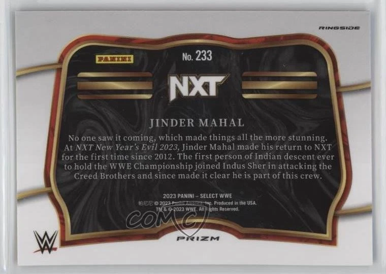 2023 Panini Select WWE Ringside Tiger Prizm Jinder Mahal #233 - Image 2 of 2