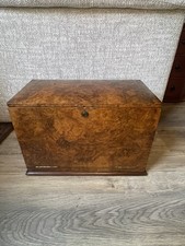 Antique Edwardian Inlaid Oak Desk Top Cabinet. Writing Slope