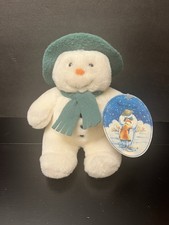 VTG Sitting Eden The Snowman Plush Green Hat Scarf Stuffed Toy 8  1987 w/ Tag