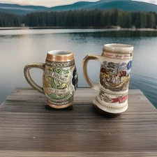 VTG Lot Of 2 Budweiser Mugs Clydesdales Stein Anheuser-Busch Ceramarte Old Style
