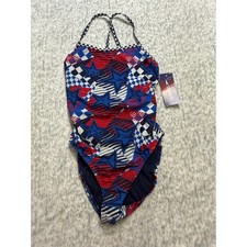 Speedo Overdrive True Cobalt Stars Stripes One Piece Swimsuit Pro LT Size 34 NEW
