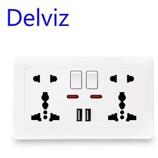Double 13A Wall Plug Socket 2 Gang 2 USB Charger Port Universal UK