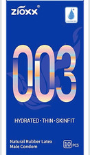 Zioxx 003 Hydrated Thin Skinfit Male Condoms, Natural Rubber Latex, 10 Pack