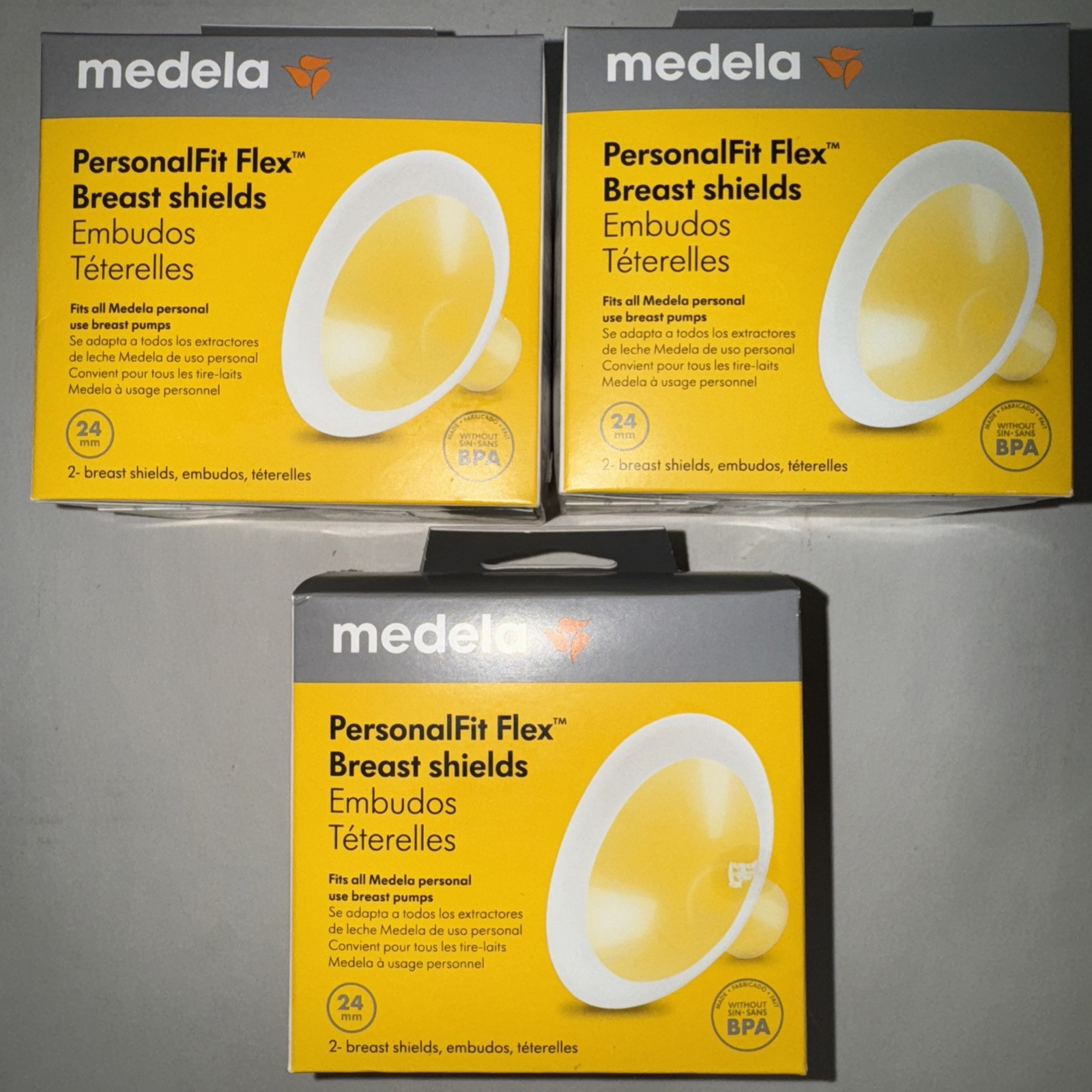 3 Boxes Medela Personal Fit Flex Breast Shields 24 mm  Each Box Has 2 Inside.
