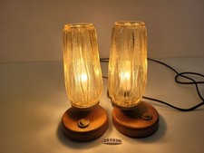 2x Nachttischlampen Quelle Holz Glas 90er Jahre 250V 40W Beleuchtung #261930