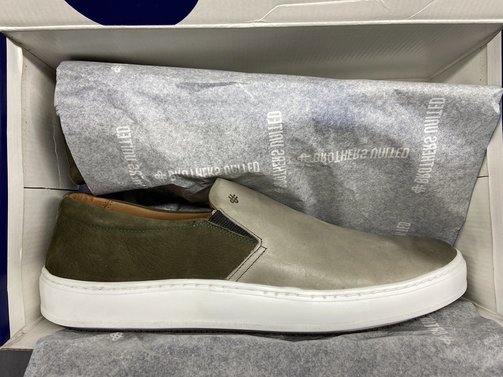 NEW-Brothers United Mens Leather Luxury Slip on Venetian Sneaker, 685036-OLI