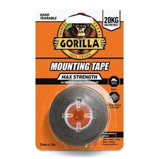 Image of Gorilla Max Strength Mounting Indoor Tape 25mm X 1.5m Black