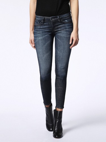 $435 Authentic DIESEL Women's Destroyed Zipped Cuffs Skinzee-Low-Zip Denim Jeans - Picture 4 of 9