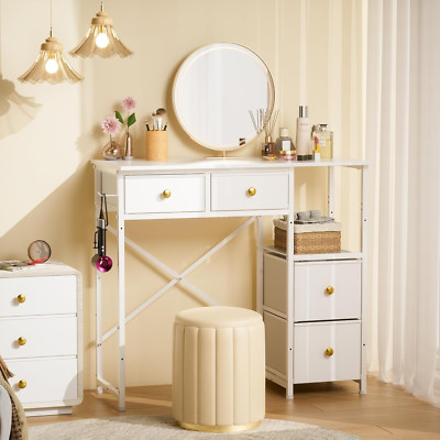 Chic White Vanity Desk with 4 Drawers, Stylish Makeup Table for Bedroom