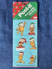 Vintage GARFIELD Christmas Post-it Removable Stickers Scrapbook 2 Sheets Sealed