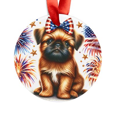 Patriotic Brussels Griffon Dog Ornament with Ribbon, Holiday Decor, Pet Lover