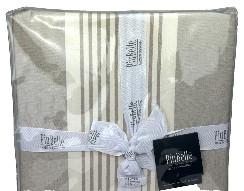 Juego de Funda Nórdica PiuBelle King Algodón Beige Marfil Rayas Hecho en Portugal Foto 2 de 4