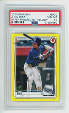 2020 Bowman 1st Paper Prospect Yellow /75 JHON DIAZ RC #BP30 Rays PSA 10
