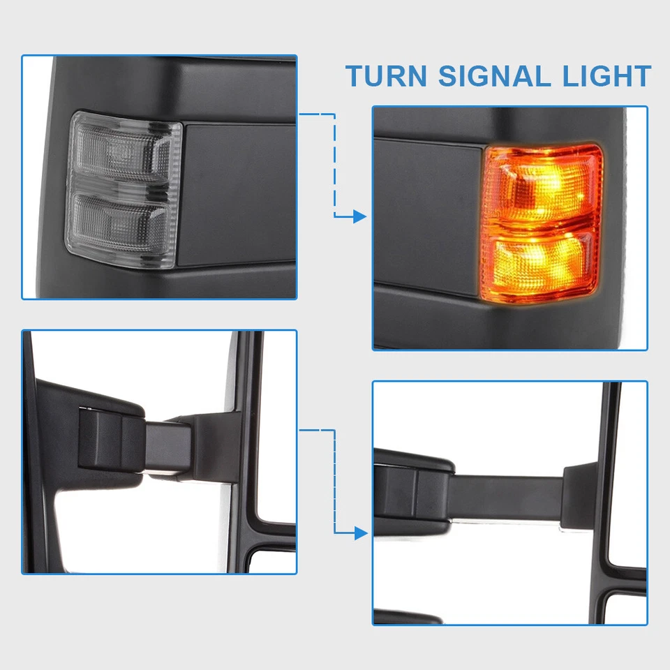 LEFT+RIGHT For 99-07 Ford F250/F350/F450 Power+Heated+Smoke Signal Tow Mirrors - Изображение 2 из 4