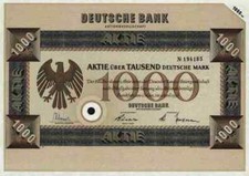 DEUTSCHE BANK AG 1958 Frankfurt Elberfeld Creditanstalt Wien Prag Sofia 1000 DM