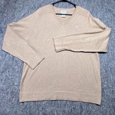 LL Bean Mens Sweater Beige Cashmere Cotton V Neck Long Sleeve Large