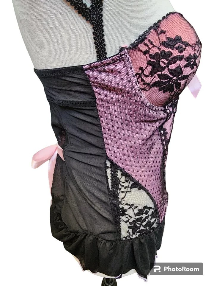 Sexy chica nativa íntima talla 36B bustier de encaje negro/rosa Foto 3 de 4