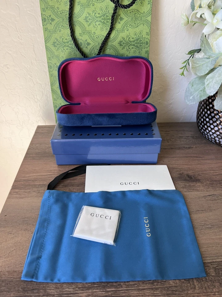 Nuevo Gucci Gafas de sol Estuche Azul Estuche para gafas con caja y bolsa de compras Foto 2 de 4